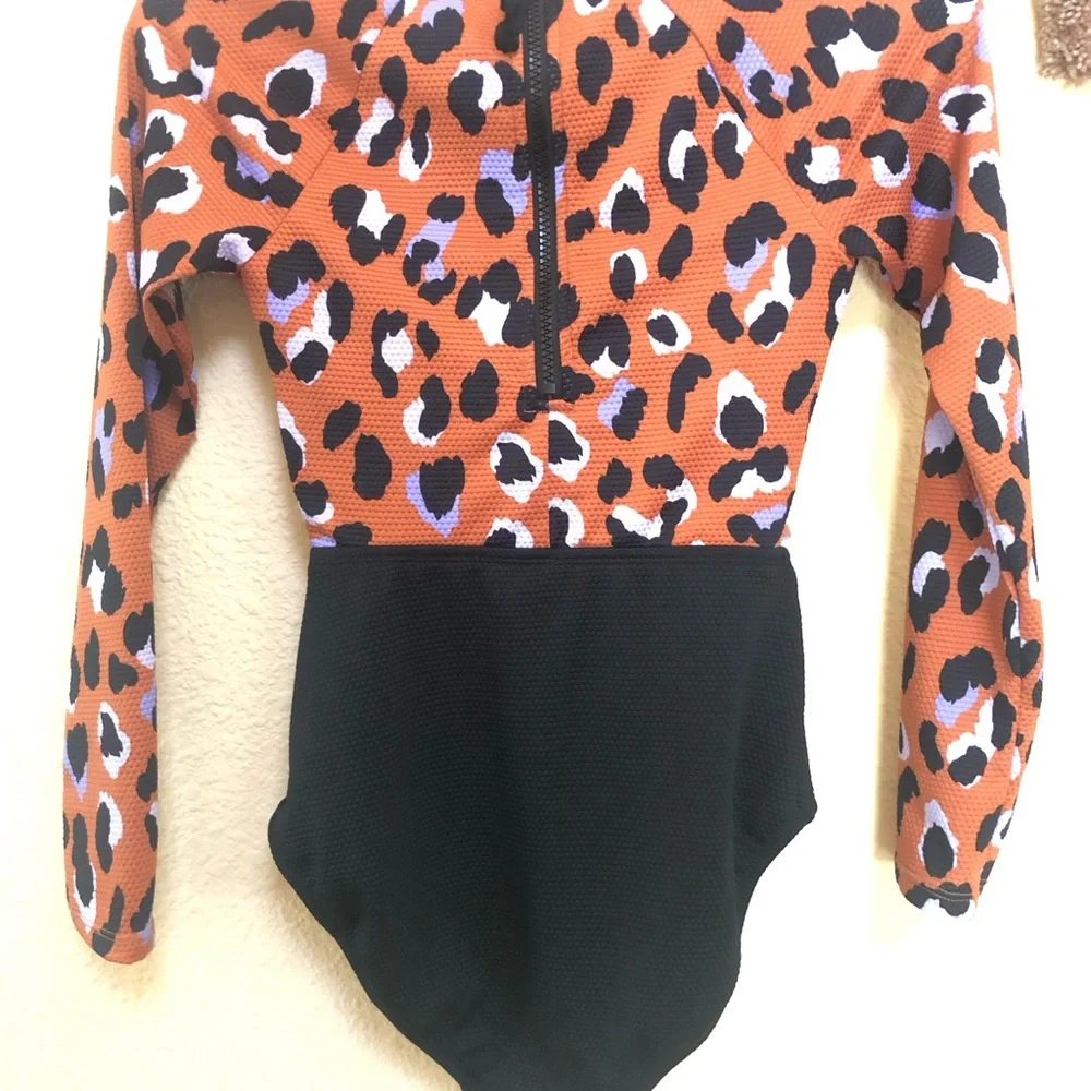 art class Rust Leopard & Black Twist-Front Long Sleeve One-Piece